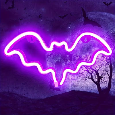   Halloween Lila Neonlicht Fledermaus Fenster Dekoration Display Hell Groß 9''  