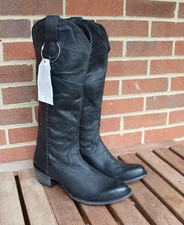 Lane Womens Plain Jane Western Black Leather Pull On 18" Boots Size 10