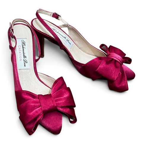 Mademoiselle Rose Création Satin rosa große Schleife Slingbacks 6,5 Handarbeit Paris - Bild 1 von 12