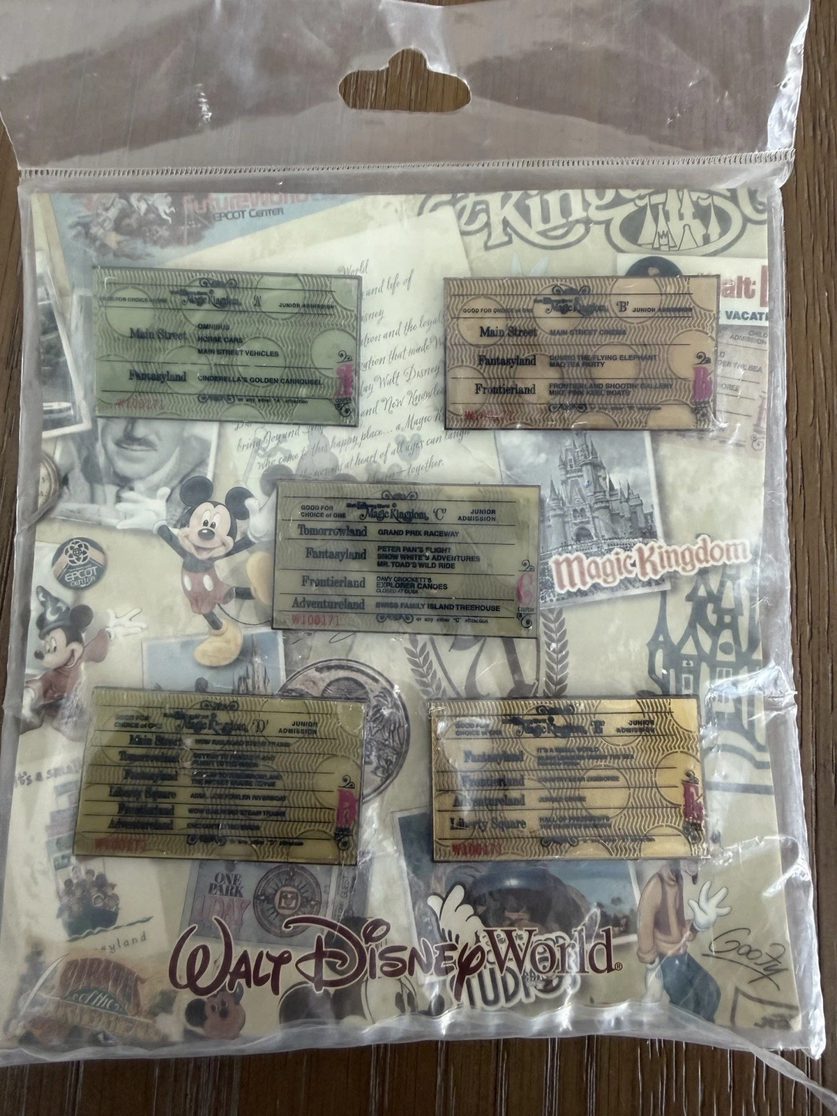 Walt Disney Woels 40th Anniversary Junior Admission Coupon Pins A,BC,D,E 80358