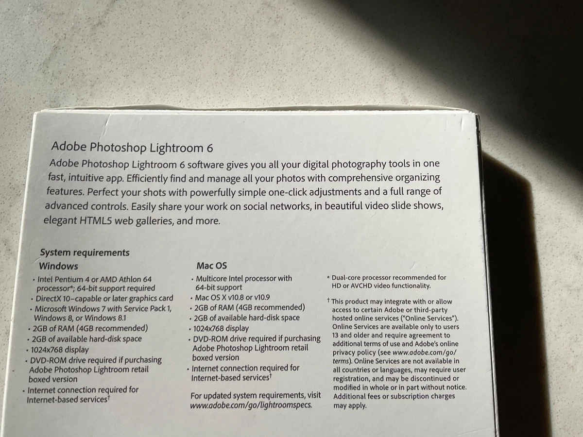 Adobe Photoshop Lightroom 6 para Win/Mac versión completa al por menor auténtico