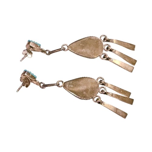 Orecchini pendenti goccia turchese argento sterling Zuni vintage - Foto 4 di 4