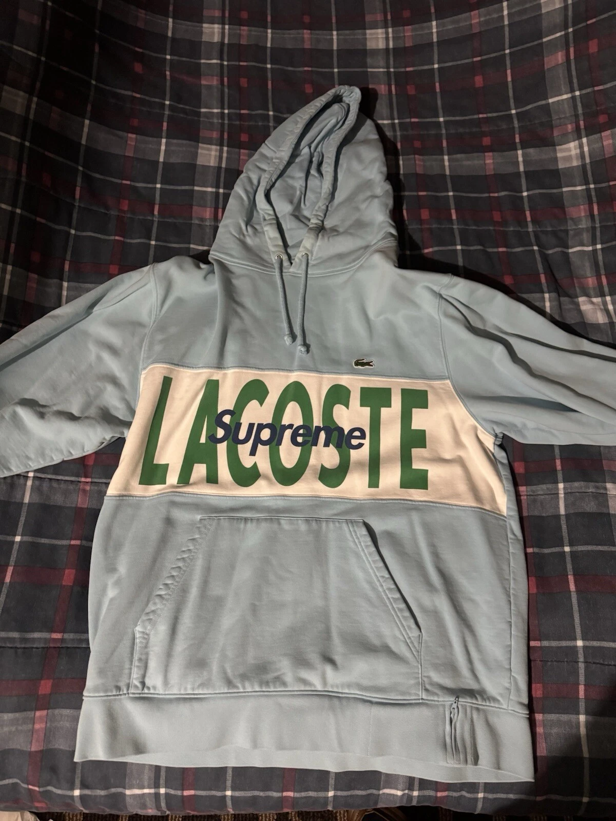 Sweat à capuche Supreme Lacoste Logo Panneau Bleu Clair Taille L FW19