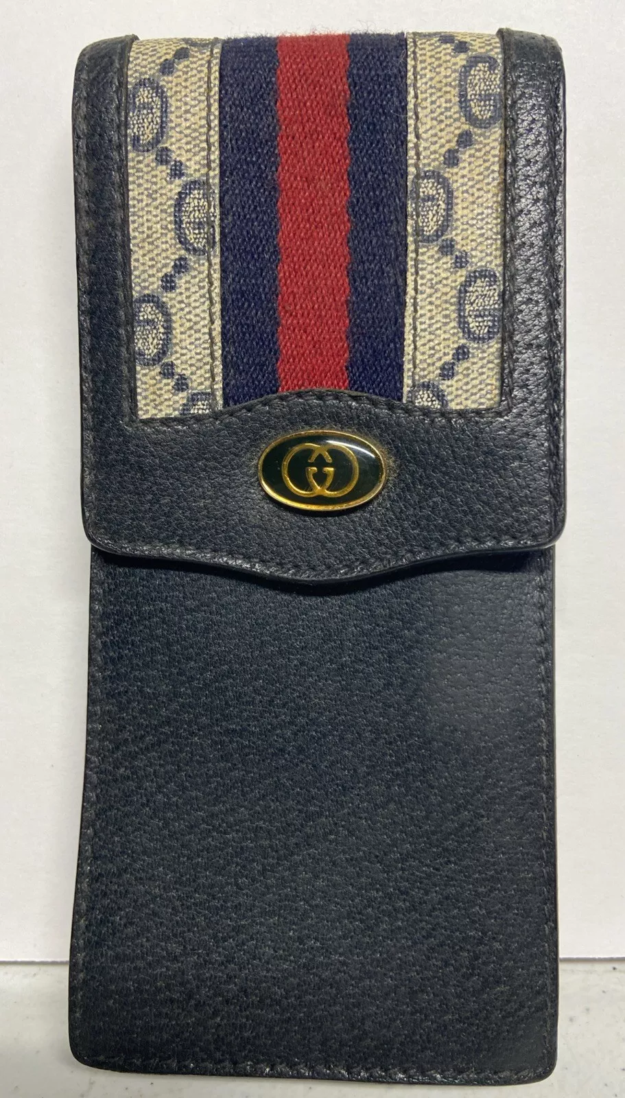 ETUI À LUNETTES GUCCI NOIR BLEU GG SUPREME SHERRY LINE 7” X 3” BEL ÉTAT D’USAGE