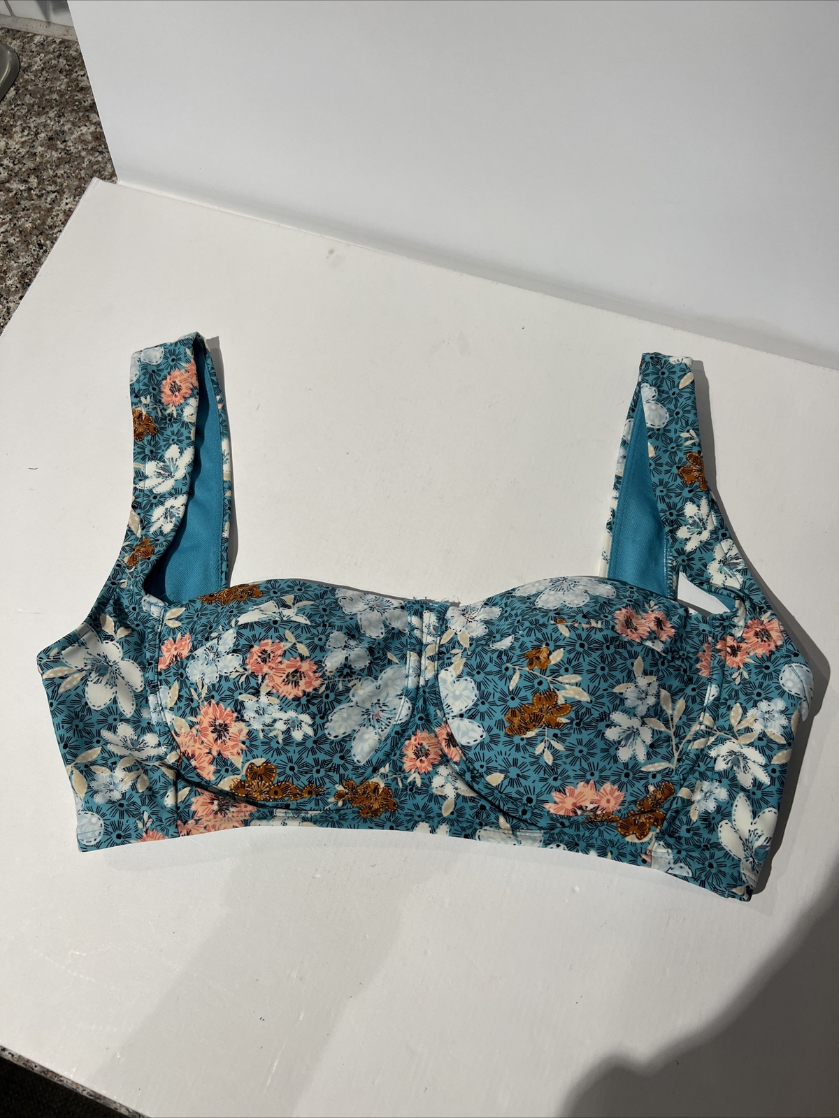 Swimsuit Bikini Top Time and True Women's Large 12-14 Floral Padded Wide Strap-image
