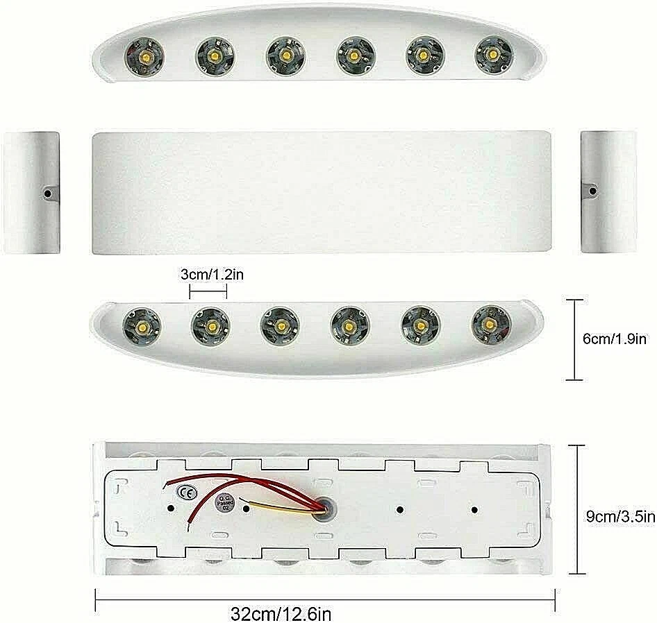 Applique Lampada da Parete 12 LED Luce Calda da Interno in Alluminio Bianca - Immagine 2 di 4