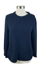 Barbour Navy Blue Textured Brecon Knit Pullover Sweater Front Pockets Size 10