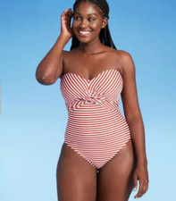 Women's Twist Bandeau Medium Coverage One Piece Swimsuit - Kona Sol Currant M.L