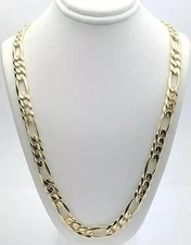 Real 14k Pure Yellow Gold Figaro Necklace Link Chain 22" Long 8.5mm Width