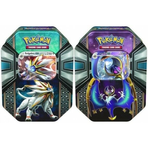  Pokemon TCG Legends of Alola Tin Card Game, Solgaleo GX or  Lunala GX : Toys & Games