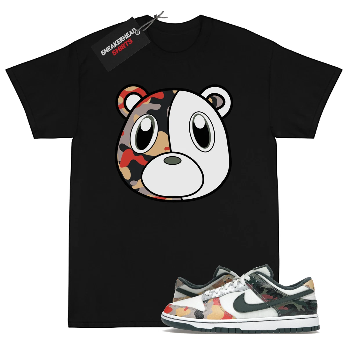 black multi camo dunk low shirt