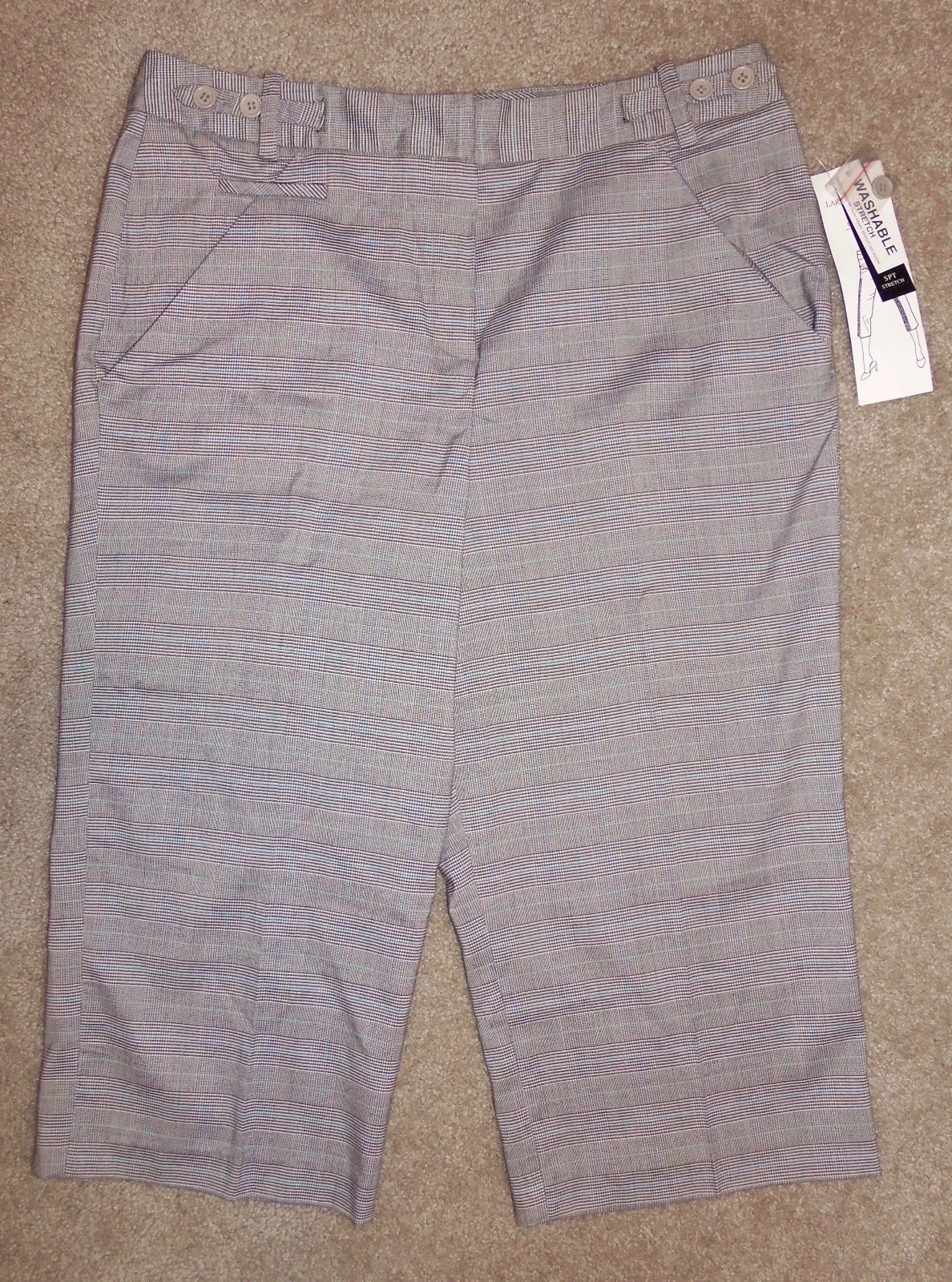 New Larry Levine Career Crop Pants Plaid Capris Sz 14