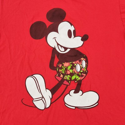 Disney Shirt Men Medium Red Mickey Mouse Graphic Tee Short Sleeve