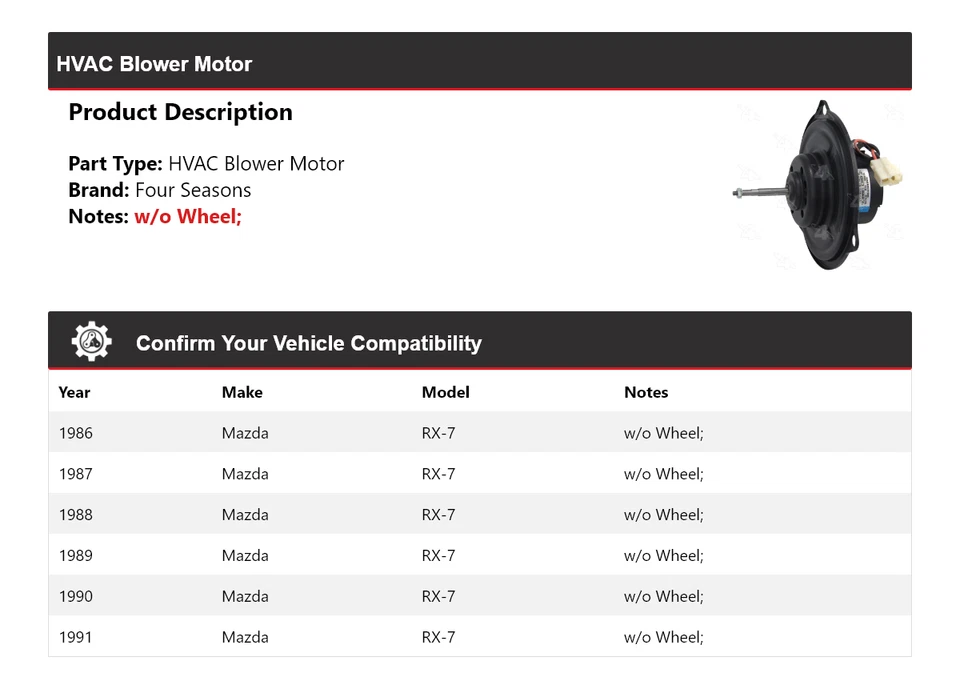 Motor soplador de climatización para Mazda RX-7 1986-1991 4 estaciones 1987 1988 1989 1990 Foto 2 de 4