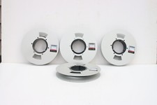 4 Ampex 196 aluminum 1" x 9" hub take-up reels for analog tape w/ original box