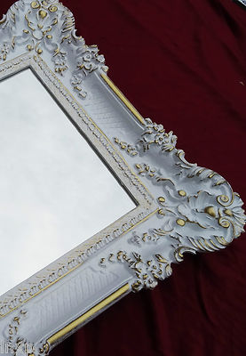 Grand Miroir Mural Baroque XXL 96x57 Cm - Cadre Or/blanc - Fabriqué En Italie
