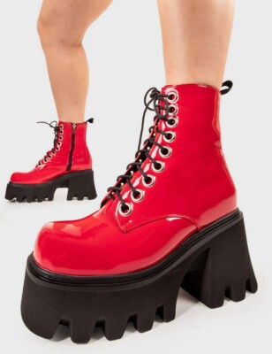 LAMODA Red Chunk platform Punk Boots- Women Size 40/USA 9