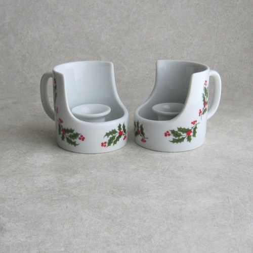 Lenox Candle Holders Holly Christmas Pair Handled Stick Taper Sconce Vintage 70s - 第 2/10 張圖片