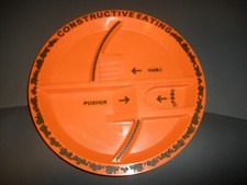 Vintage Constructive Eating Construction Orange Divided Plastic Plate 9" SU45 