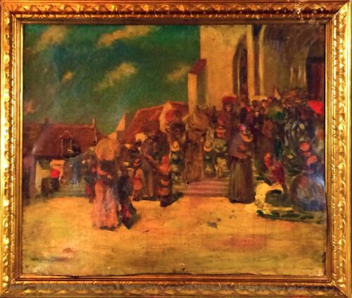 OUT OF THE CATHEDRAL MASS. OIL ON CANVAS. NO SIGNATURE. SPAIN. XIX-XX - Afbeelding 1 van 1