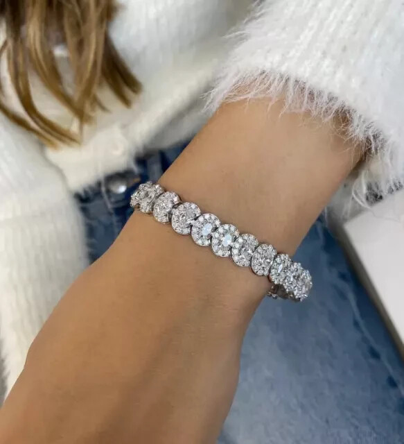 14K White Gold Plated Oval Cut Lab Diamond Tennis Bracelet