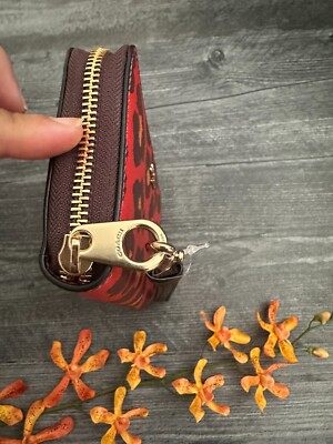 Coach Long Zip Around Wallet In Bright Poppy Leopard Print MSRP