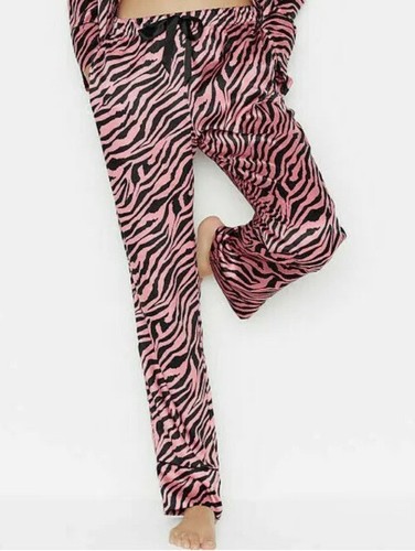 Victoria Secret Pink Black Zebra Pajama Pants Size L Sleepwear Bottoms Silky NWT - Picture 6 of 10