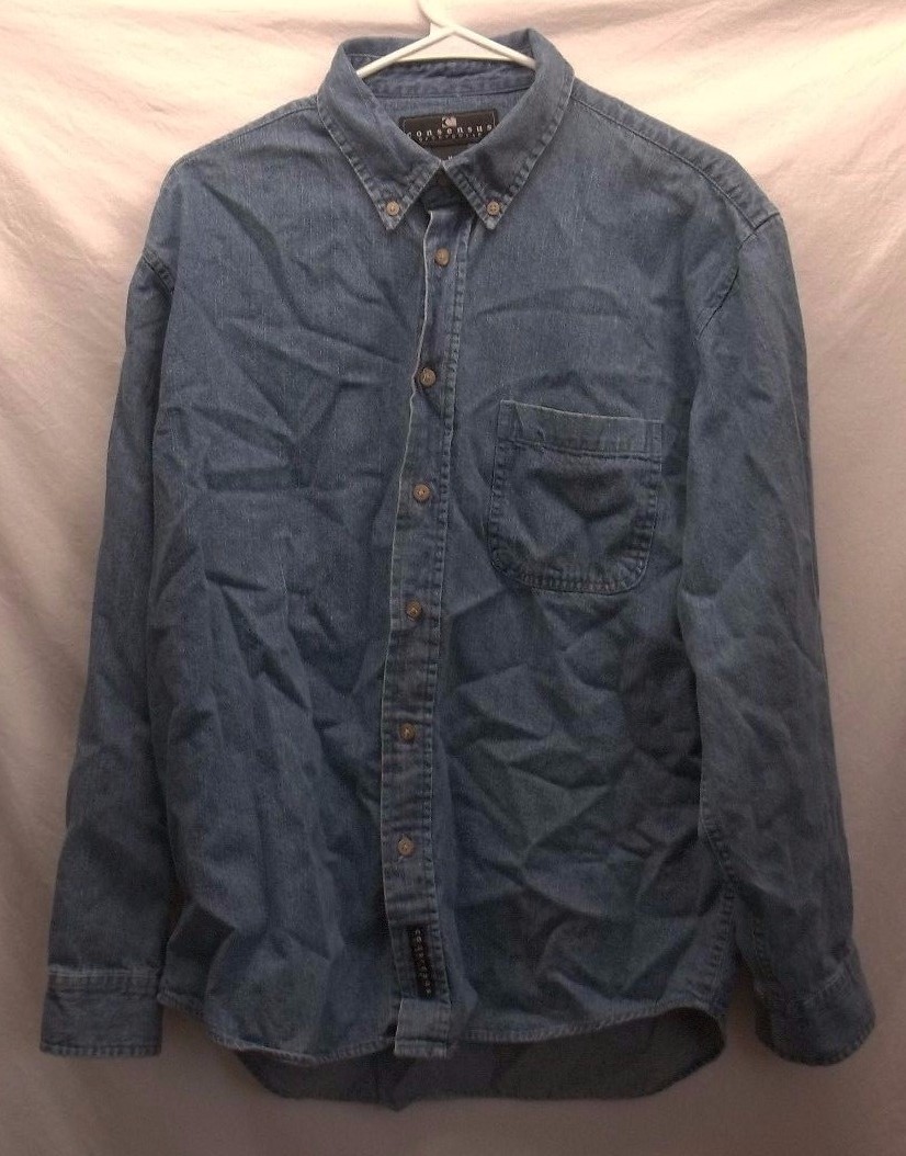 Men's Consensus Medium Solid Blue Denim Shirt LS … - image 1