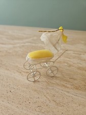 Vintage Canopy Baby Carriage Dollhouse Miniature Metal Pram Stroller Ornament