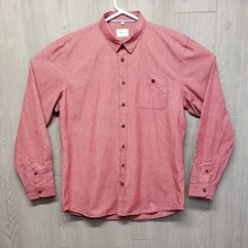 Frank & Oak Shirt Mens XL Button Up Chambray Pocket Red Burgundy Long Sleeve