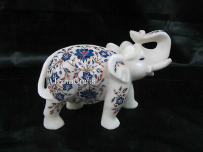20.3cm Marmor Dekorativ Elefant Statue Blumenmuster Kunst Gift-Able