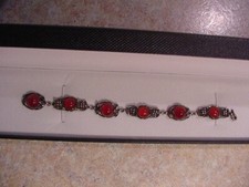 Beautiful Antique Arts And Crafts Sterling Silver And Carnelian Link Bracelet