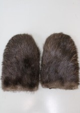 BRAND NEW BROWN LONG HAIRED BEAVER BOTH SIDE FUR MITTENS MITTS WOMEN WOMAN L