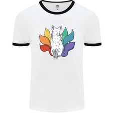 T-Shirt Hommes à Bordures Contrastées Renard Kitsune Fierté Gay LGBT