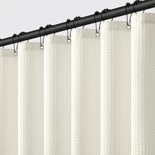 Stall Waffle Weave Shower Curtain 36x72 Inch Ivory Waterproof Fabric Heavy