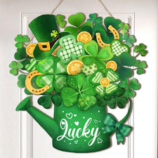 St.Patrick'S Day Door Decor Lucky Sign 11.81 X 11.81 Inch Shamrock Style Welcome