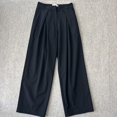 Pixie Market Wide Leg Pleated Pants Womens S Black Full Length Dress Career
