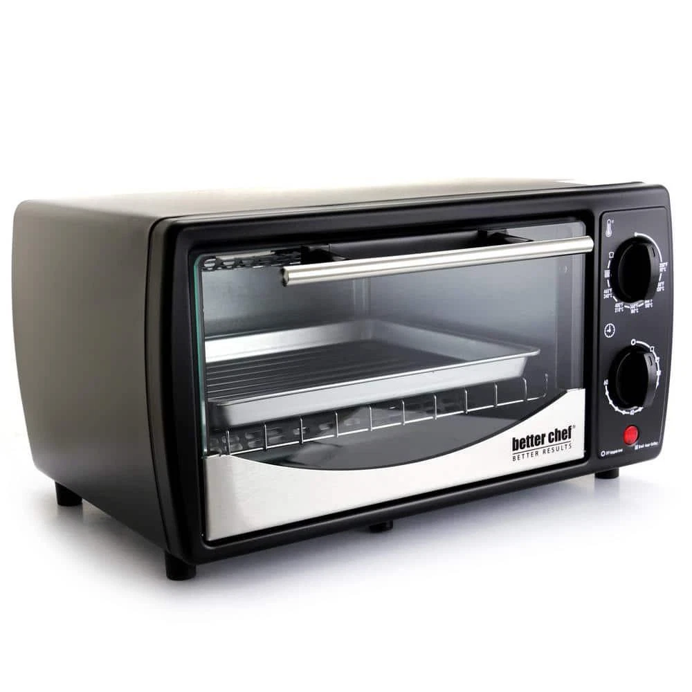 Better Chef Toaster Oven Broiler 9Liter Capacity Black 60-min Timer Glass Door