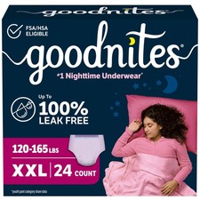 Goodnites Girls Nighttime Underwear XXL 120-165 lbs 24 Ct 2 Pack Size