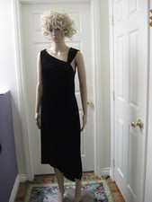 David Meister Black Velvet Asymmetrical Sheath Dress Size 10
