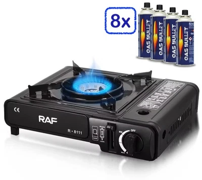 QIVEE Campingkocher Gaskocher Camping mit 8x 227g Gaskartuschen Herd Tischgrill Gas