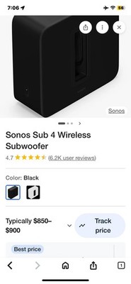 Sonos Sub 4 Wireless Rectangular Subwoofer Black, Wireless Connectivity