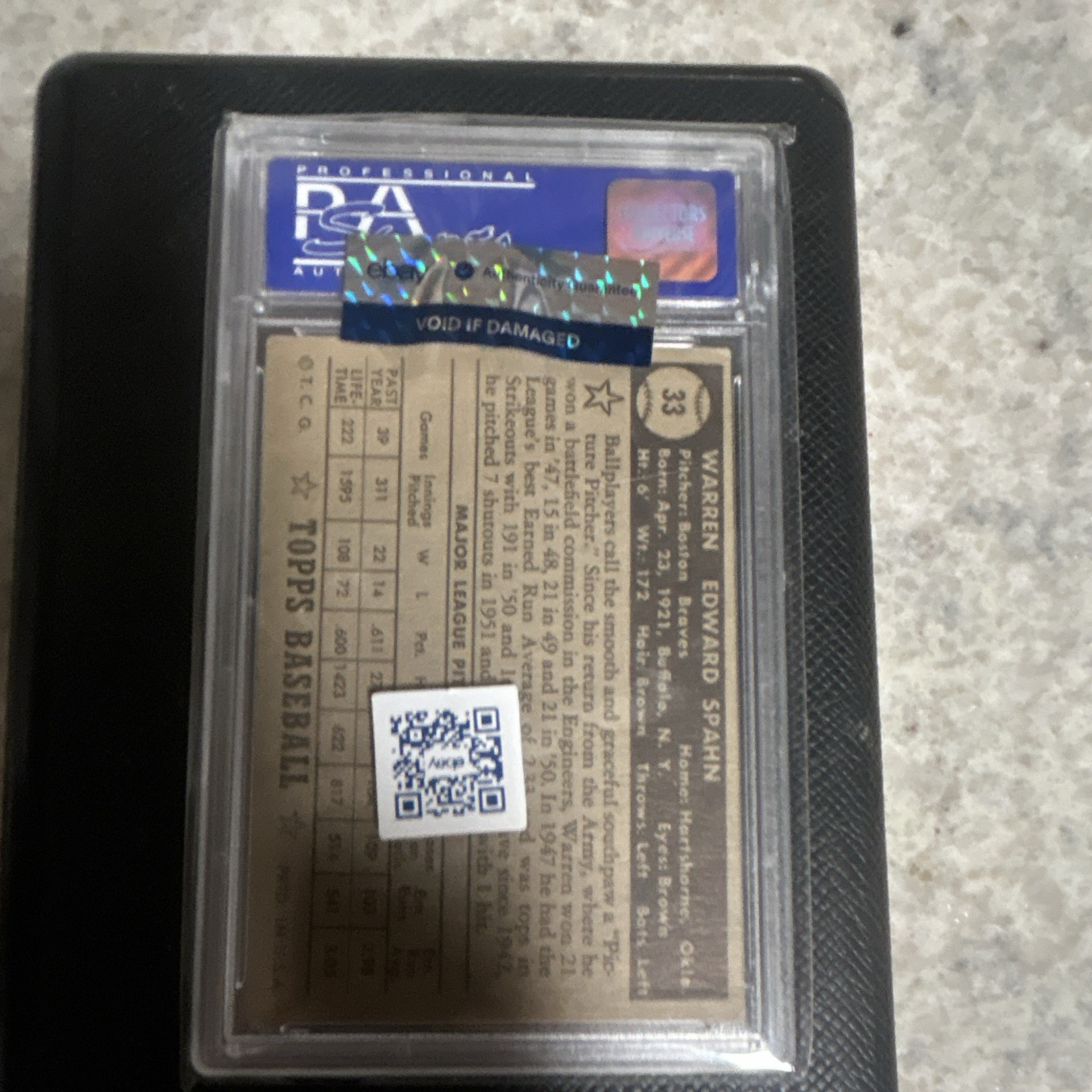 Topps 1952 Warren Spahn Black Back #33 PSA EX 5 Auto PSA 07057860 view 2