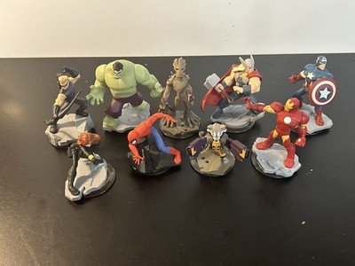 Disney Infinity 2.0 Lot Of 9 Marvel Original Avengers - Spiderman Groot & Rocket
