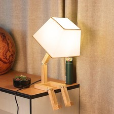 Cute Desk Lamp, Dimmable Robot Table Lamps, Wood Bedside Lamps Nightstand Lam...