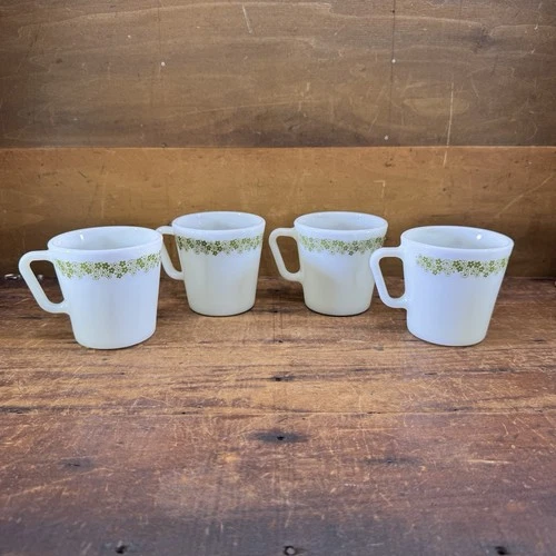 Set Of 4 Vintage Pyrex Crazy Daisy Spring Blossom D-Handle Coffee Mugs Cups EUC