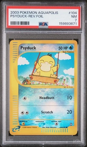 2003 POKEMON AQUAPOLIS #104 PSYDUCK-REVERSE FOIL PSA 7