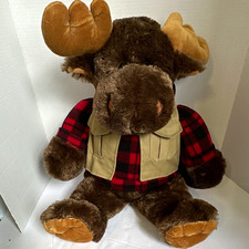Dan Dee Plush Stuffed Moose with Red/Black Plaid Shirt and Tan Vest