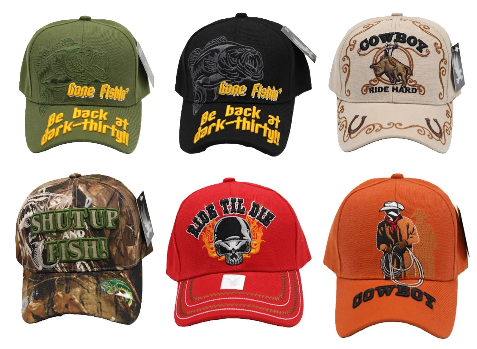 CAP STYLE Mixed & Match 2CT Adjustable Hats – Fishing, Cowboy & Skull Designs