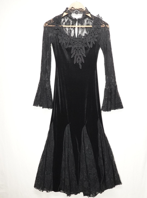 Gothic Velvet Dress Small Black Lace Mermaid Maxi Bell Sleeve Witchy  Whimsigoth | eBay